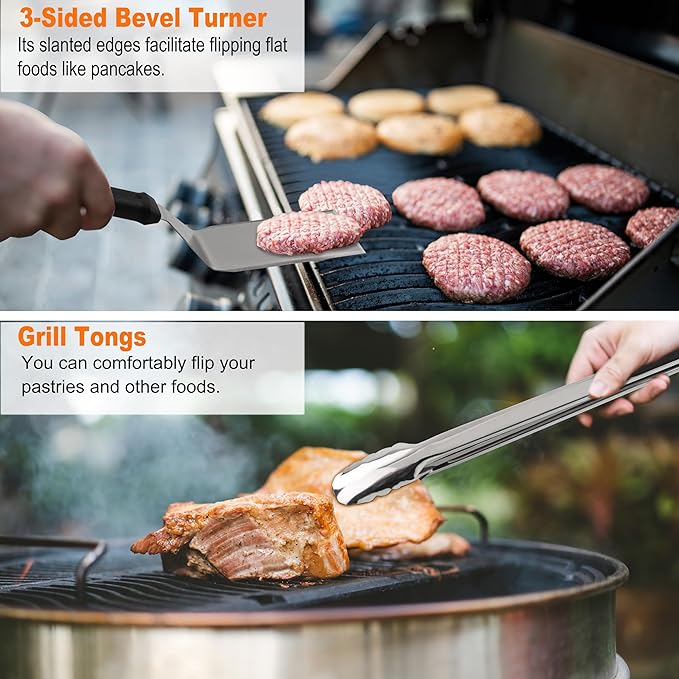 grilljoy Professional Griddle Accessories Kit Set with Smash Burger Press - Extra Thick Grill Spatula, Turner, Flipper - 38PCS Flat Top Grill Tools Kit for Outdoor Barbecue Teppanyaki Camping Cooking