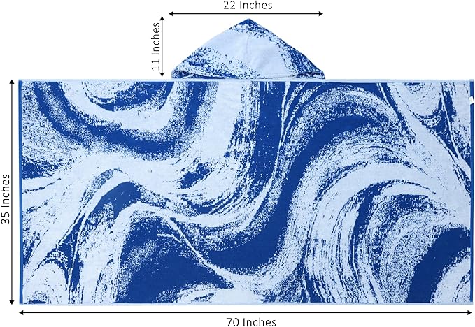 COTTON CRAFT Hooded Beach Towel – Oversized 35 x 70 Towel with Hood for Adults - Summer Wave - 100% Cotton Velour Terry Jacquard Towel - Pool Bath Wrap - 450 GSM - Soft Absorbent Quick Dry – Blue