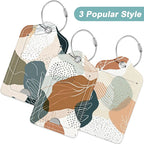 Rimilak 3 Pcs PU Leather Luggage Tags for Suitcase, Travel Cruise Luggage Tag with Privacy Flap, Name ID Label and Metal Loop for Women Men Baggage Handbag School Bag Backpack, White Leaves