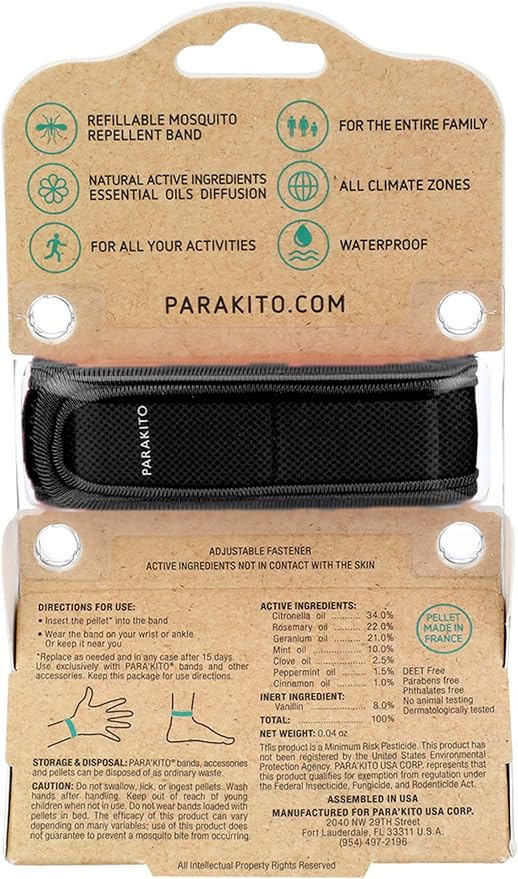 PARAKITO Mosquito, Insect & Bug Spray Bundle - Includes Spray, Black Wristband & 4 Refills | DEET Free, Citronella Essential Oils, Perfect for Camping, Hiking, Travel Outdoor Activities