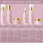 Luxurious Korean Style Cherry Blossom Facial Cleanser & Moisturizer Set Facial Cleanser, Moisturizer, Revitalizer, Serum, Rejuvenator, Eye Cream, Daily Skincare Routine, Retinol-Free, All-skin types