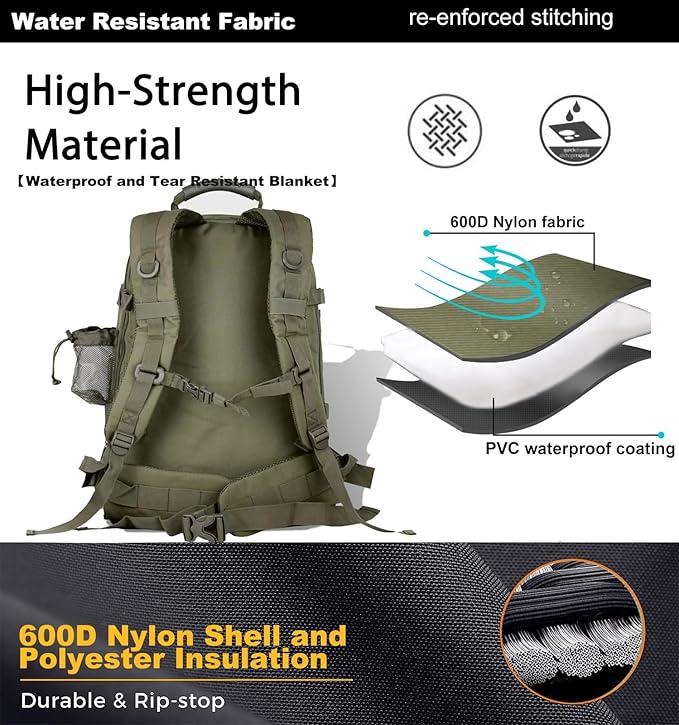 Tactical Backpack Military Hiking Daypack - Molle Backpack for Men 3 Day Assault Pack Bug Out Bag for Camping Travel Army Hunting Gym Rucksack Survival (Green)