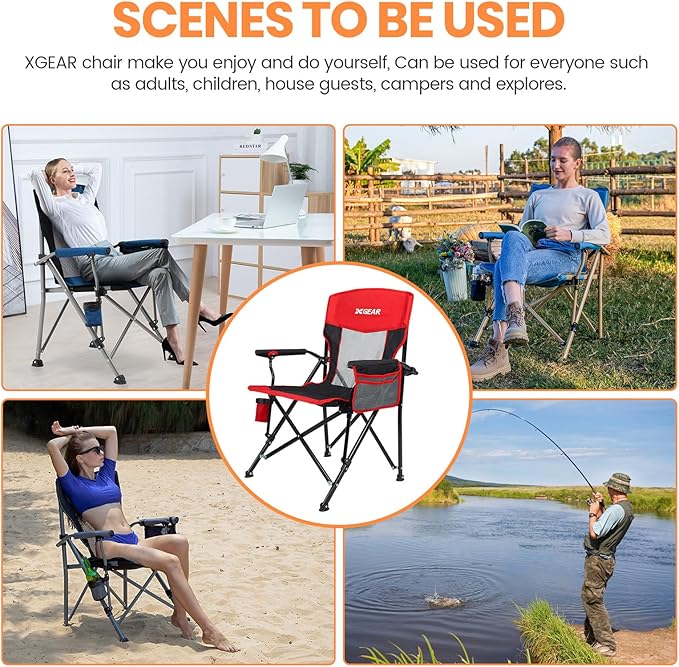Camping Chair for Adults 350 LBS Support Camp Chair with Breathable Mesh Back Fabric with Arm Rest Cup Holder and Portable Carrying Bag