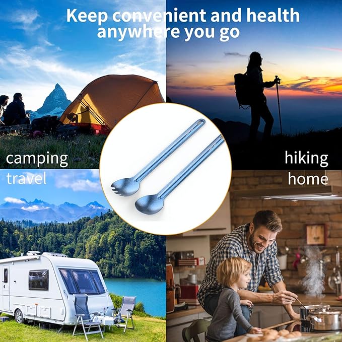 OUTXE Titanium Long Handle Spork and Spoon, 8.7-Inch Camping Set