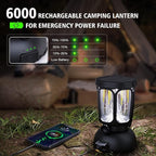 Raynic 6000 LED Camping Lantern Rechargeable, 650LM Hand Crank Solar Camping Light, Portable Battery Powered Lantern for Emergency, Power Outage, Hurricane, Outdoors
