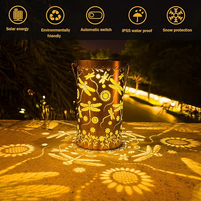Dragonfly Flower Solar Lanterns Outdoor Waterproof, Birthday Gifts for Women Mom Grandma, Hanging Solar Lights for Yard, Patio, Porch, Garden Decor, Christmas Gifts for Her/Him