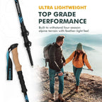 KINGGEAR TPC 100% Carbon Fiber Hiking Poles, Telescopic Retractable Nordic Trekking Poles, Ultra Lightweight Nordic Walking Stick, Metal Flip Locks, Cork and Extended EVA Handle