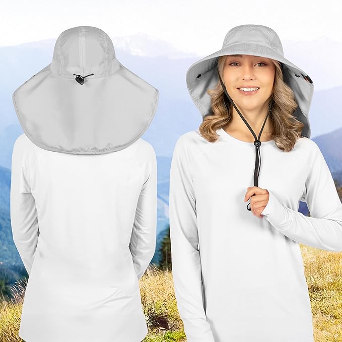 SUN CUBE Wide Brim Sun Hat with Neck Flap, UPF50+ Hiking Safari Fishing Hat for Men Women, Sun Protection Beach Hat
