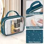 Wedama TSA Approved Toiletry Bag, 3 Pack Clear Makeup Bags with Handles, Quart Size Toiletry Bags, PVC Clear Cosmetic Bags for Women and Men, Carry on Airport Airline (Til Blue, Medium)