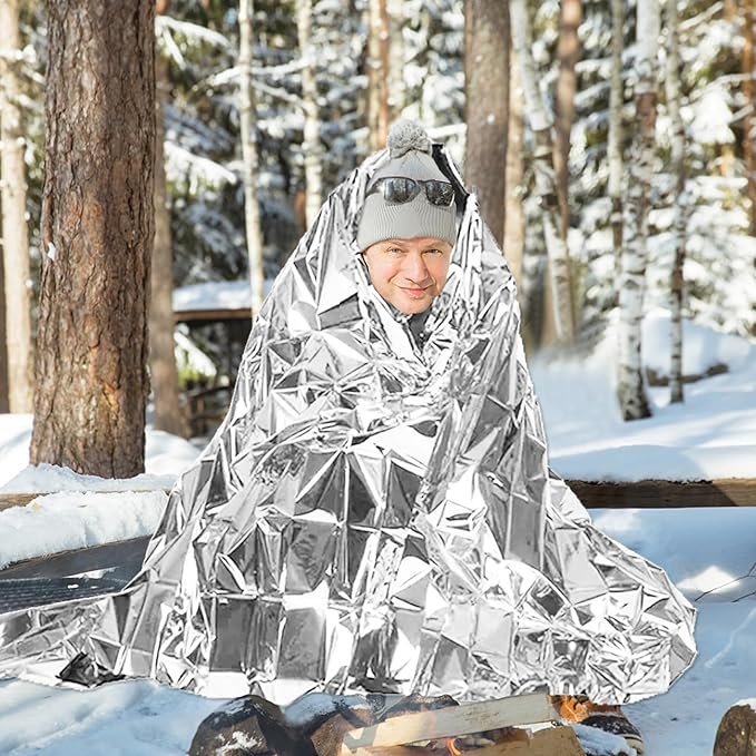 Emergency Blankets Mylar Thermal Blanket (10 Pack-Silver) 84"x52" Space Blankets Survival for First Aid,Camping,Car Emergency Kit,Outdoor Camping,Hiking,First Aid,Marathon