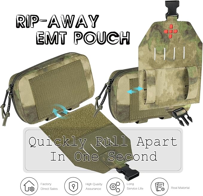Ifak Pouch-Rapid Deployment Tactical MOLLE Trauma Kit Pouches, Quick Release Tear-Off Medical First Aid Kit Organiser with Red Immediate Identify for Emergency Surviva Activities.