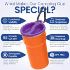 bzyoo Nesting Stainless Steel Camping Cup Set with Hook – 5-in-1 Stackable Durable 9oz Campstack Cup Set for Hiking, Backpacking & Outdoor Adventures (Orange)