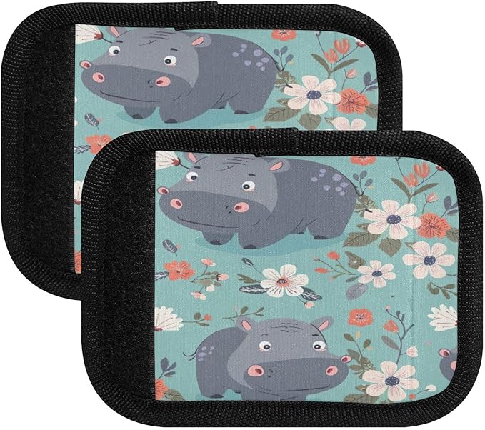 Qilmy Cute Hippo Baby Luggage Handle Wrap 2Pack Luggage Identifiers Tag Comfort Handle Grips Cover for Stroller Suitcase Bag Airplane Travel Accessories1259