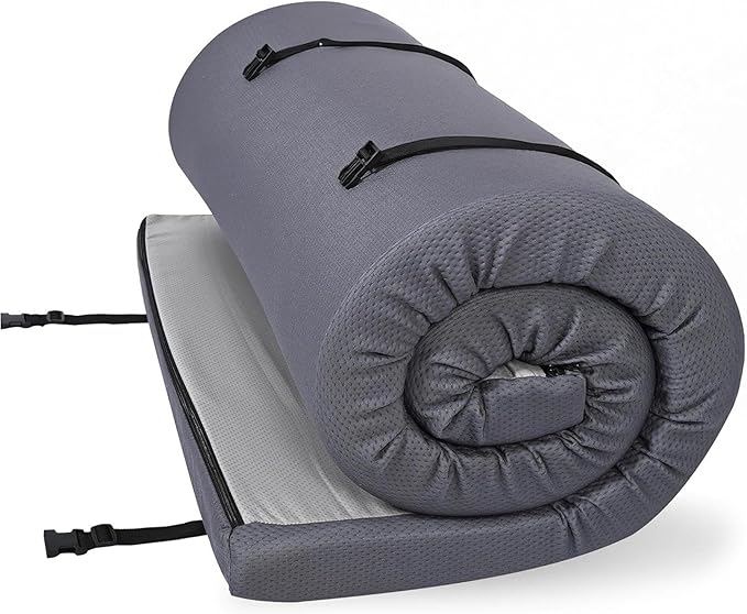 Foamma 4" x 26" x 72" Memory Foam Roll-Up Camping Mattress with Water Resistant Zipper Cover, Foldable and Portable for Camping, RV Bunk, Tent, Guest Bed, Outdoor and Dorm, CertiPUR-US Certified Foam