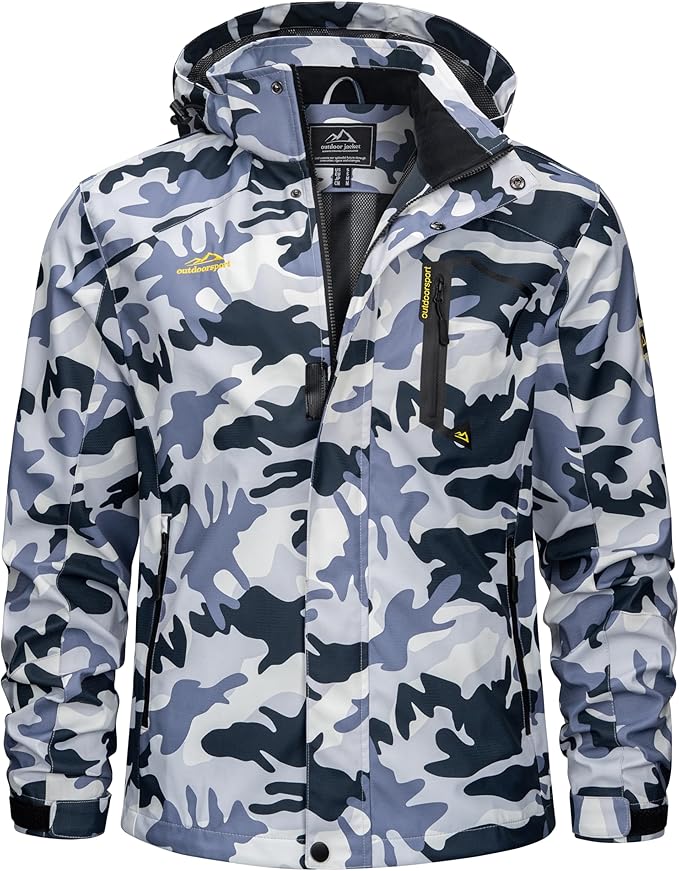 TACVASEN Men's Rain Jacket Lightweight Windbreaker with Hooded Water Resistant Outdoor Raincoat for Hiking Travel Camping