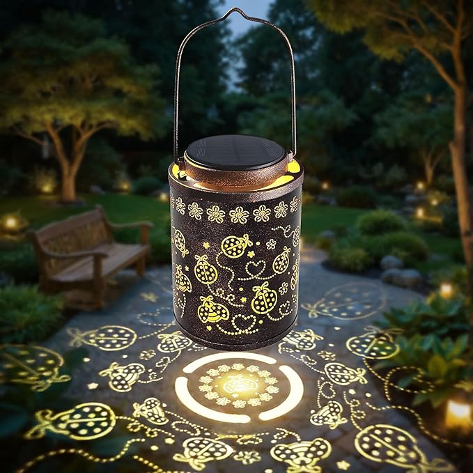 Upgraded Ladybug Solar Lights for Outside Garden Decor, Waterproof Hanging Metal Lanterns Outdoor Solar Lights for Yard, Patio, Porch, Fence - Birthday Gifts for Women, Mom, Grandma