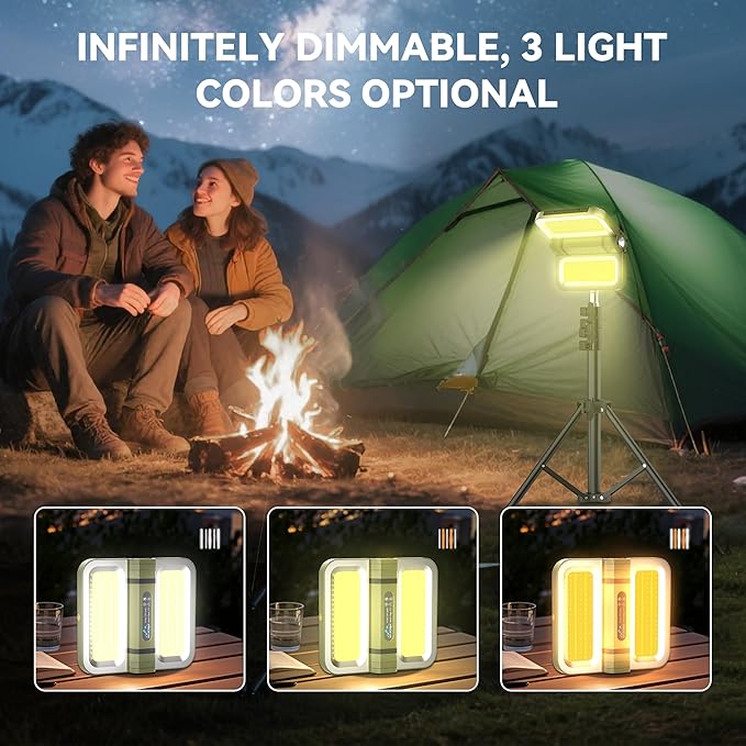 Solar Camping Light Rechargeable with Magnet, 0.73lbs, 5000mAh Battery with 3.94 ft Stand, 2400 Lumens Cordless Outdoor Lamp, Dimmable Light for Emergency, Camping, Hiking