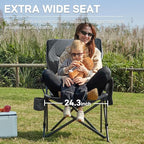 EVER ADVANCED Oversized Folding Camping Chair, for Adults Heavy Duty Lawn Chair with Side Pockets, Portable Collapsible Quad Chair for Outside, Support Up to 500lbs, Grey