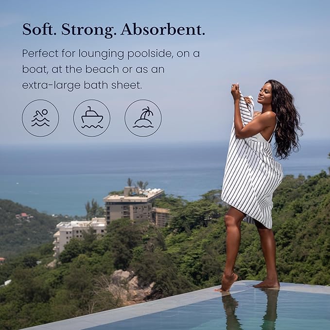 Black & White Brands Brazilian Beach/Pool/Bath Towel - Ultimate Absorbent Luxury XL 36x70 100% Cotton Wave (2 Towels, Charcoal Gray Poly Pinstripe)