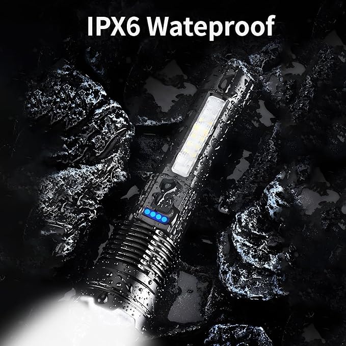 Rechargeable LED Flashlight 2 Pack,90000 High Lumens Tactical Flashlights with 7 Modes,Waterproof Zoomable Handheld Flash Light with COB Work Light for Emergencies,Camping,Home