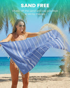 2 Pack Turkish Beach Towels Vacation Essentials with Bag Quick Dry Sand Free Soft Absorbent Adult Bath Pool Swim Long Wide Stripe Towel Cloud Linen Sandfree Mat Summer Thing Lightweight Travel Blue