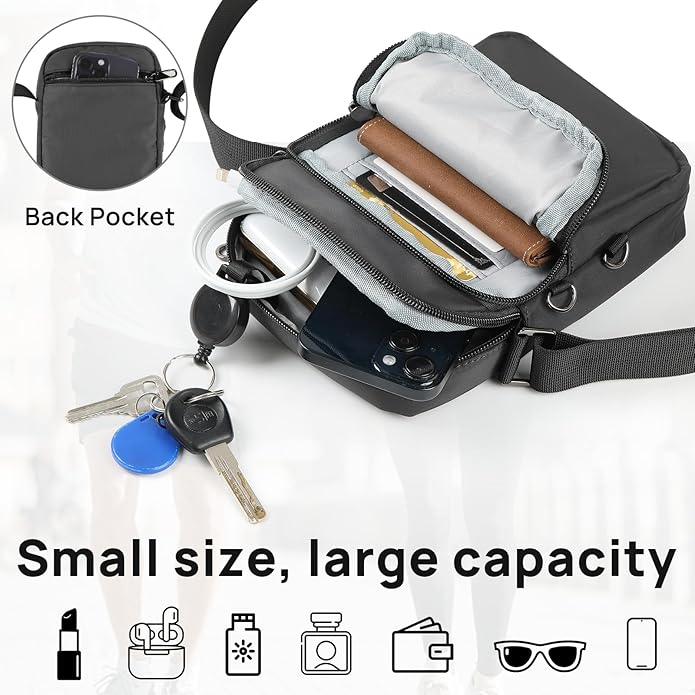 VADOO Sling Bag for Men Women, Anti Theft Crossbody Shoulder Bag with Zipper Lock, RFID Blocking & Waterproof for Travel