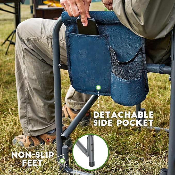 TIMBER RIDGE Aluminum Oversized Camping Chair, Lightweight Portable Directors Chair with Side Table Detachable Side Pocket for Outdoor Camping, Lawn, Picnic, Support 400lbs Blue 2 Pack