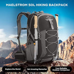 Maelstrom Hiking Backpack,Camping Backpack,50L Waterproof Hiking Daypack with Rain Cover,Lightweight Travel Backpack,Black
