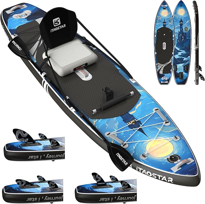 Novelty 11'6" x 35" Inflatable Stand Up Paddle Board with Seat- Stable SUP Board for Adults - Portable Paddleboard for Yoga, Surfing, Fishing - Includes Full Accessories Kit