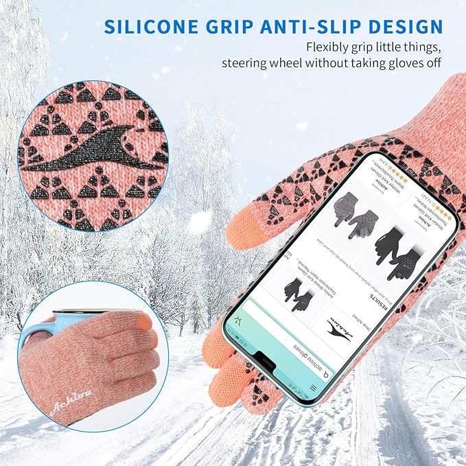 Achiou Winter Gloves, Glove for Men Women, Upgraded Touch Screen Texting Warm Running with Thermal Soft Knit Lining