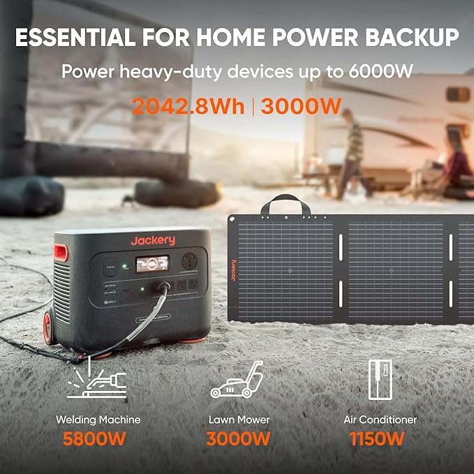 Jackery Solar Generator 2000 Plus with 2x100Wmini, 2042Wh LiFePO4 Battery, 3000W AC Output, Expandable to 24kWh, Fast Charging in 2H, for Outdoor RV Camping and Home Emergency