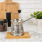 Alisveristime Authentic Turkish Coffee Pot, Handmade Cezve/Ibrik, 4-Inch Width, 4-Inch Height - 20.28 Ounce Enhance Your Coffee Experience Now! (6 Cup) (Silver)