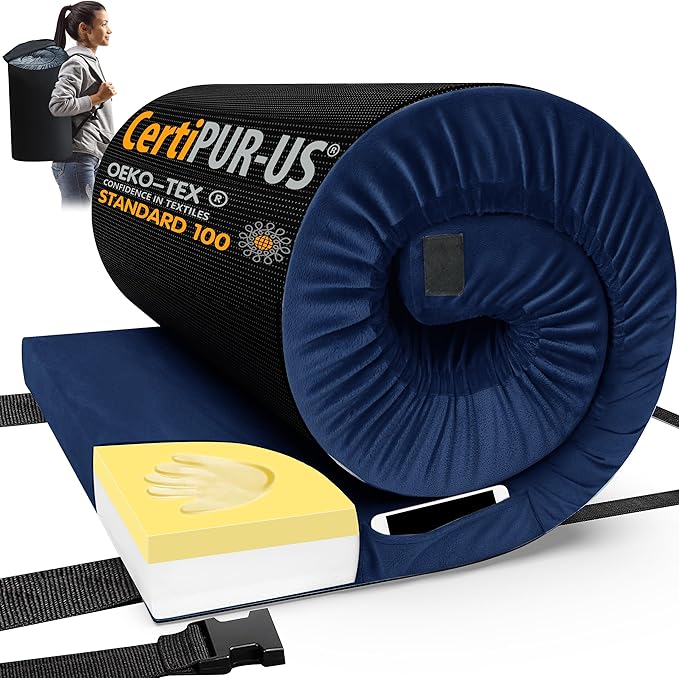 CYMULA CertiPUR-US Memory Foam Camping Mattress Pad, Portable Foam Sleeping Pad for Camping, Roll up Sleeping Mat for Adults Guest Floor Bed for Sleepover, Car, Tent SUV Cot Mattress