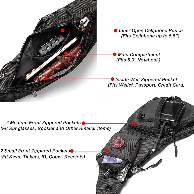 NICGID Sling Bag Chest Shoulder Backpack Crossbody Bags Casual Daypack for Men Women (Black-2620N)