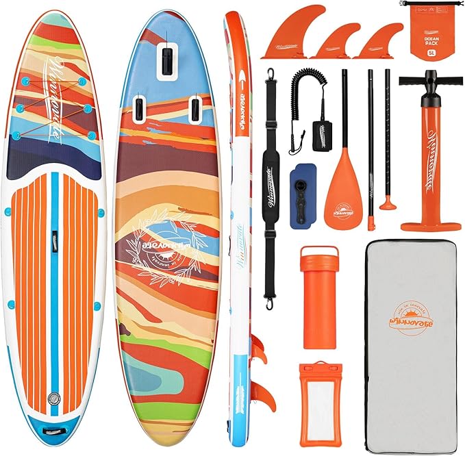 Inflatable Paddle Boards for Adults and Youth, 11'x33 Wood Grain Stand Up Paddle Board with SUP Accessories, Portable Inflatable Paddleboard for All Skill Levels,Blow Up Paddle Board as Present