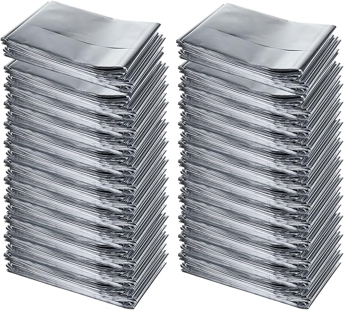 SearQing Emergency Mylar Thermal Blankets Space Blanket(50 Pack)-Camping Blanket Designed for Outdoors, Hiking, Survival, Marathons, Retain Body Heat(Silver Color)