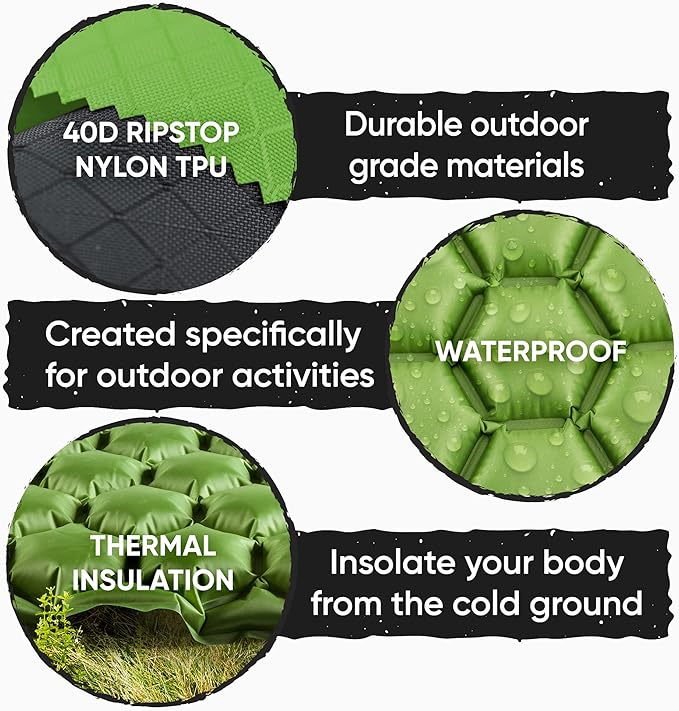 POWERLIX Ultralight Inflatable Camping Sleeping Pad - Camping Mattress Sleeping Mat for Backpacking, Hiking, Compact Lightweight Sleeping Pad for Camping, Inflation Bag/Repair Kit Included