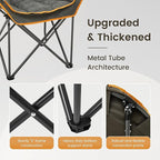 OUTDOOR LIVING SUNTIME Oversized Padded Comfy Camping Chair with Removable Footrest， Weight Capacity 400 LBS, Heavy Duty Moon Round Leisure Folding Chair for Camping, Hiking, Carry Bag, Orange