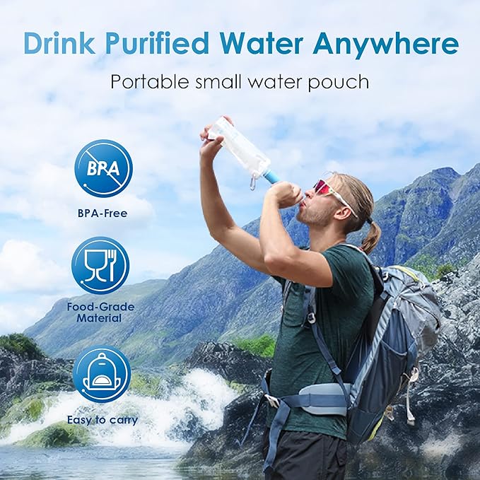 Waterdrop Gravity Water Filter Straw, Camping Water Filtration System, Water Purifier Survival for Travel, Backpacking and Emergency Preparedness, 1.5 gal Bag, 0.1 Micron, 5 Stage Filtration, Blue