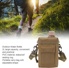 Outdoor - 2L Portable Water Canteen with Waist Bag, Multi Fuctional PVC Flat Camping for Surplus or Bushcraft Gear (Khaki)