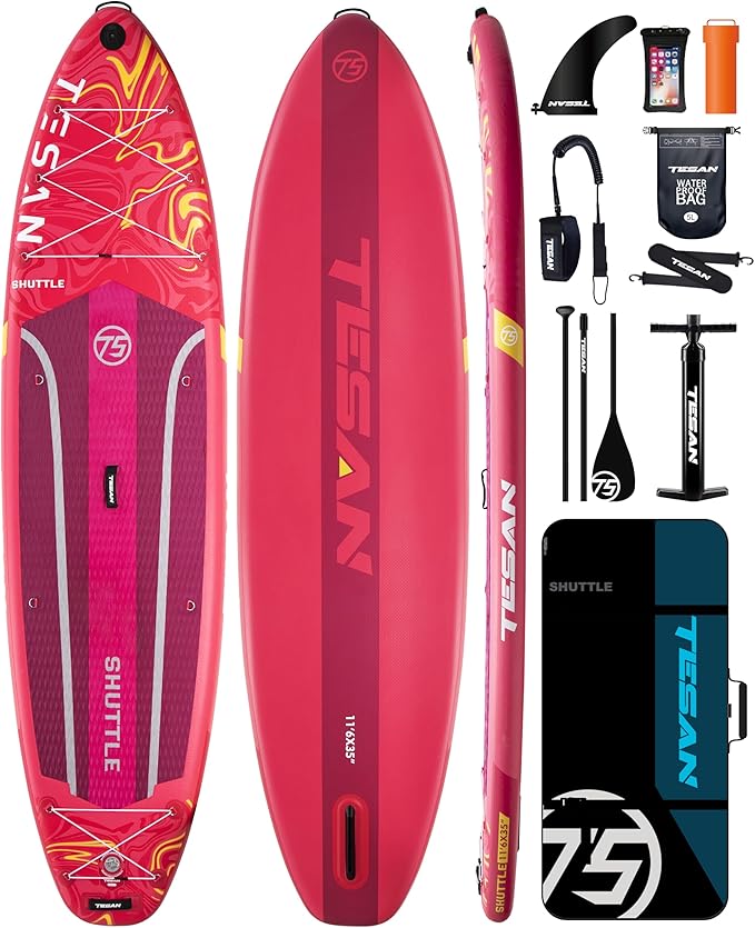 11'6x35'' Extra Wide Inflatable Paddle Board,All-Round Ultra Stable Stand Up Paddleboards with Plus Kits for 450lb/3 People/Family,Dual Bungees, Camera Mount, 100L Backpack, Dual-Action Pump