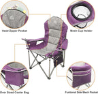Camping Chairs for Adults,High Back Folding Camp Chair with Cup Holder and Cooler Bag,Heavy Duty Outdoor Lawn Chairs,Perfect for Camping,Hiking,Picnics,and Beach Trips,Purple