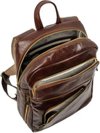 Time Resistance Leather Business Backpack - Laptop and A4 Portfolio Bag - Travel Bag Rucksack (Brown)