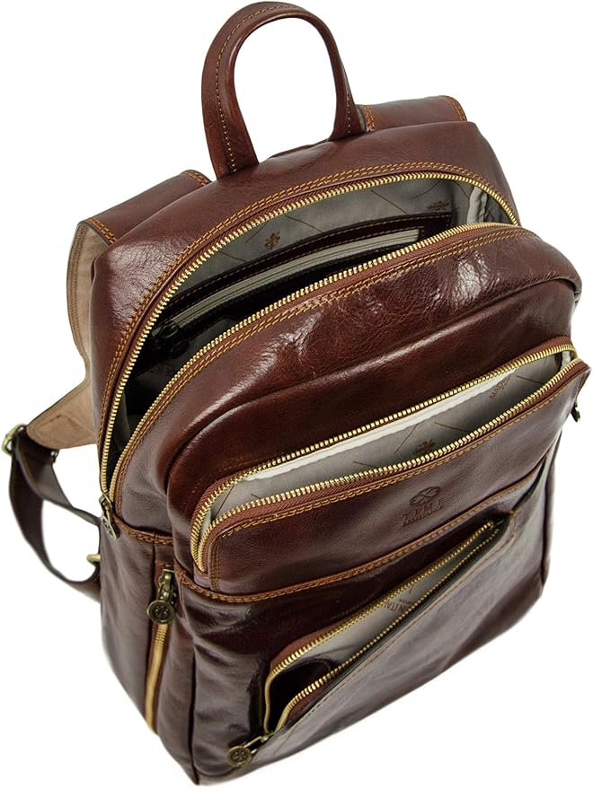 Time Resistance Leather Business Backpack - Laptop and A4 Portfolio Bag - Travel Bag Rucksack (Brown)