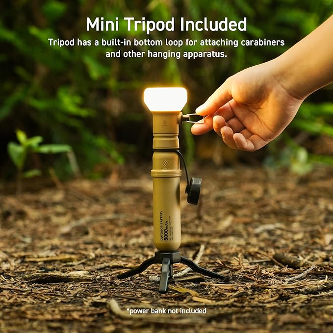 NESTOUT Rugged Outdoor Camping LED Lantern w/ Mini Tripod, Dimmable USB Powered Soft LED Light, IP44 Water Dust Resistant, 10-350 Lumen, Portable Lamp for Power Bank EDC Travel, LAMP-1 (Beige)