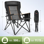 LET'S CAMP Oversized Camping Chairs 29.52" High Back Heavy Duty Lawn Chair Support 500LBS, Portable Collapsible Chair with Cup Holder, Side Pocket,2 Pack(Black)