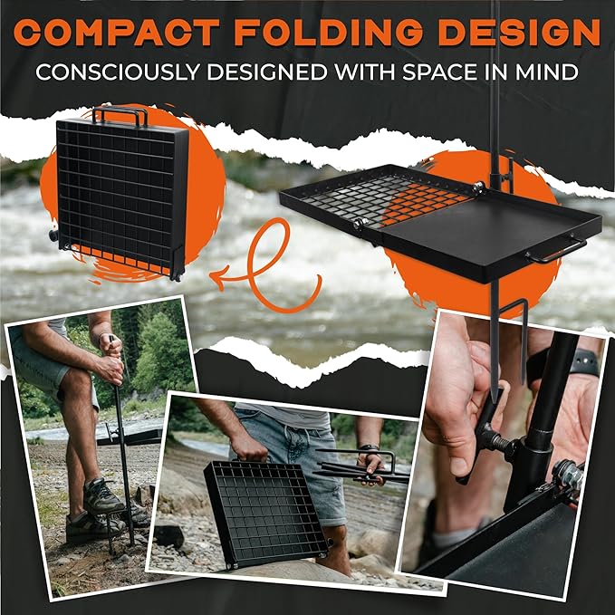 24" Heavy Duty Folding Campfire Grill, Compact Swivel Grill Design, Food-Safe Cooking Surface, Grate & Griddle for Campfire Cooking, Australian Owned