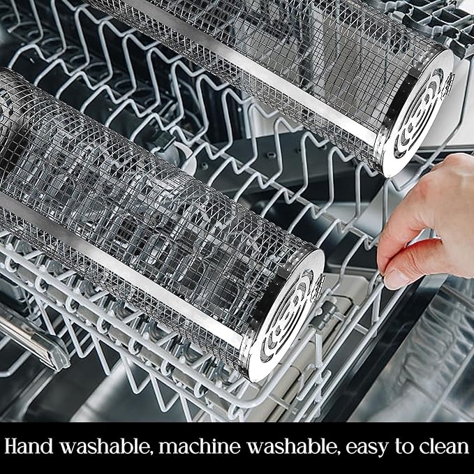 Rolling Grilling Baskets for Outdoor Grill Bbq Net Tube with Spray Bottle Large Outsidegrill Crate Baskrt Canisters Barbeque Basket for Camping Picnic Party Cooking Accessories Gifts for Men