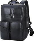 TIDING 17.3" Leather Laptop Backpack for Men Multi Pockets Casual Daypack Business Travel Rucksack, Black