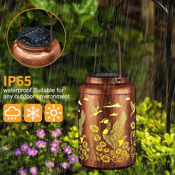 Solar Lanterns Outdoor Waterproof Garden Decor Birthday Gifts for Women Mom Grandma Hanging Lights Metal Decoration Outside for Yard, Patio,Backyard,Porch(Wild Goose)